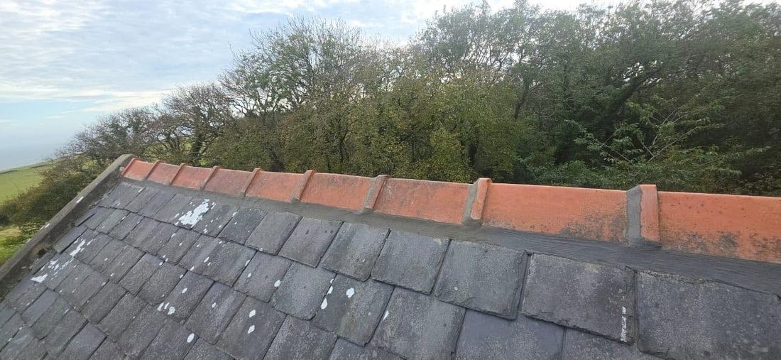 Ridge tile bedding on a coastal Isle of Man property