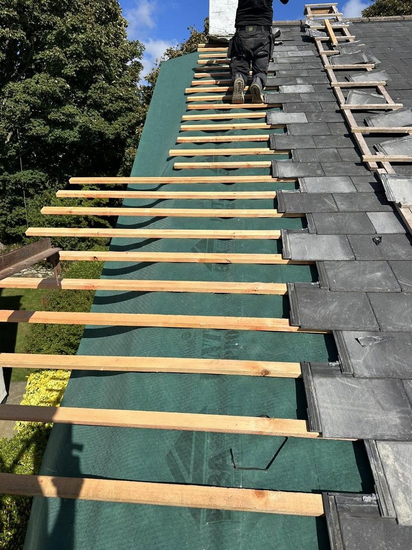 Battens being fitted on a roof extension