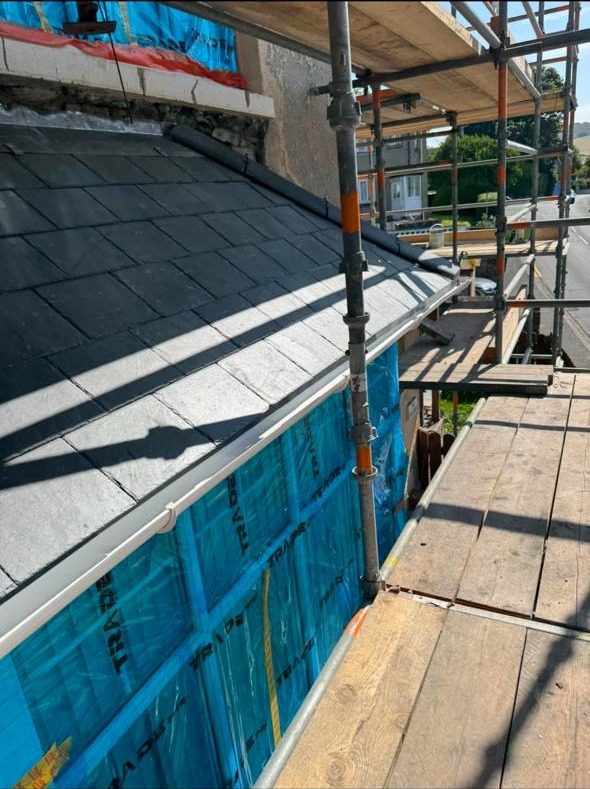 New slate roof seen from the scaffold