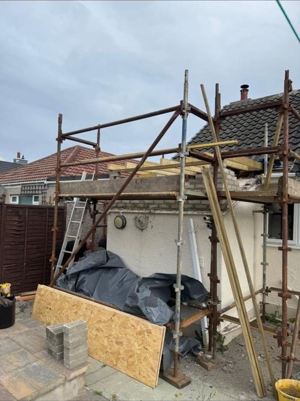 Scaffold erected ready to start the flat roof rebuild